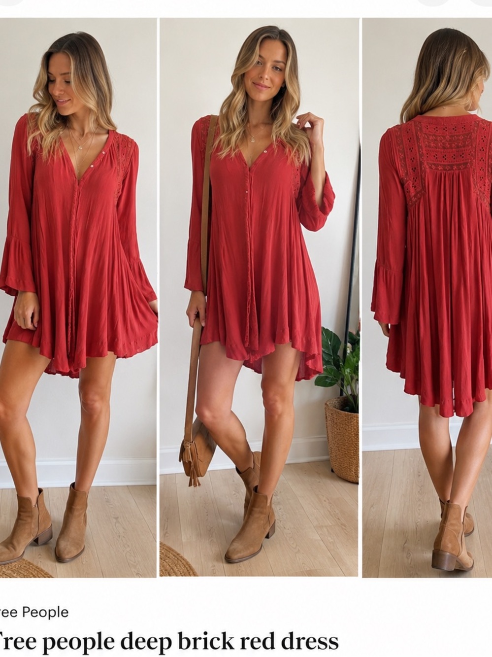 Free people deep brick red dress and slip. Size extra small.
